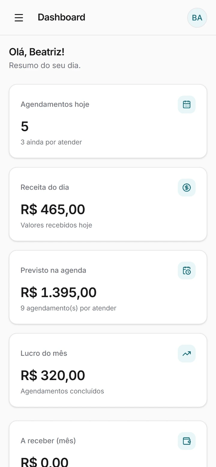 SeaAgenda aberto no celular, mostrando o resumo do dia